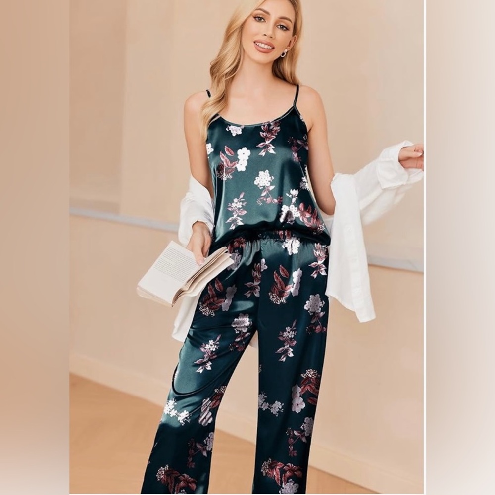 EC Ekouaer Shade of Green & White Floral Intimates Size Large - Picture 4 of 13